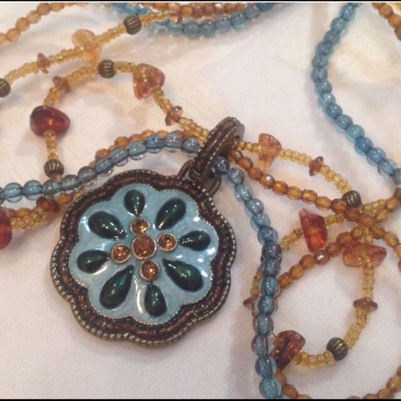 Vintage Boho Triple Strand Pendant Necklace - Picture 5 of 6